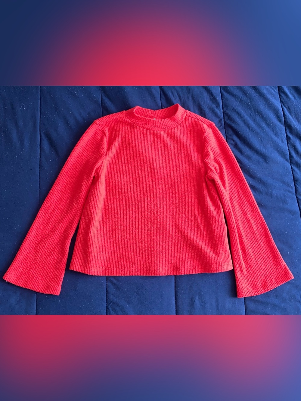 Old Navy Bright Red Ribbed Mock-Neck Long Sleeve Top